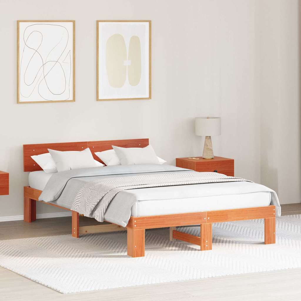 Cadre de lit avec tête de lit Brun cire 120 x 200 cm Pin massif - XIOS