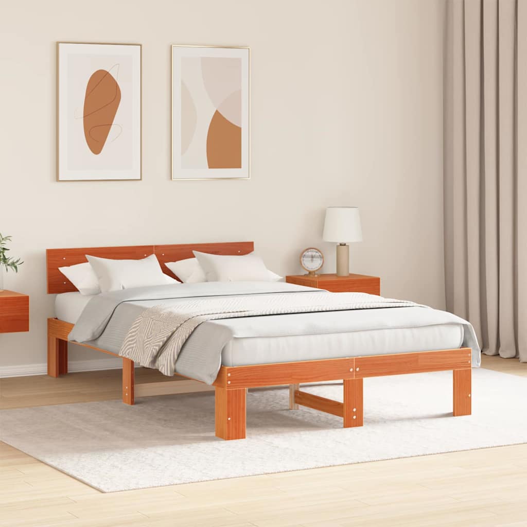 Cadre de lit avec tête de lit Brun cire 120 x 200 cm Pin massif - XIOS