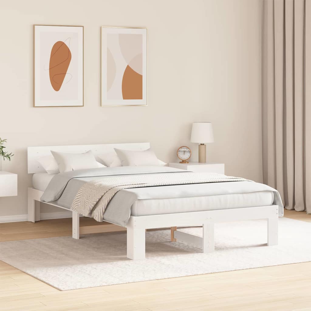 Cadre de lit avec tête de lit Blanc 135 x 190 cm Pin massif - XIOS