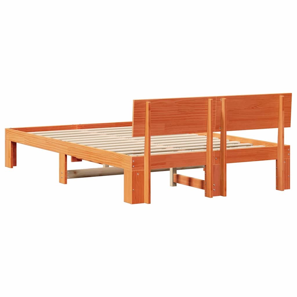 Cadre de lit avec tête de lit Brun cire 135 x 190 cm Pin massif - XIOS