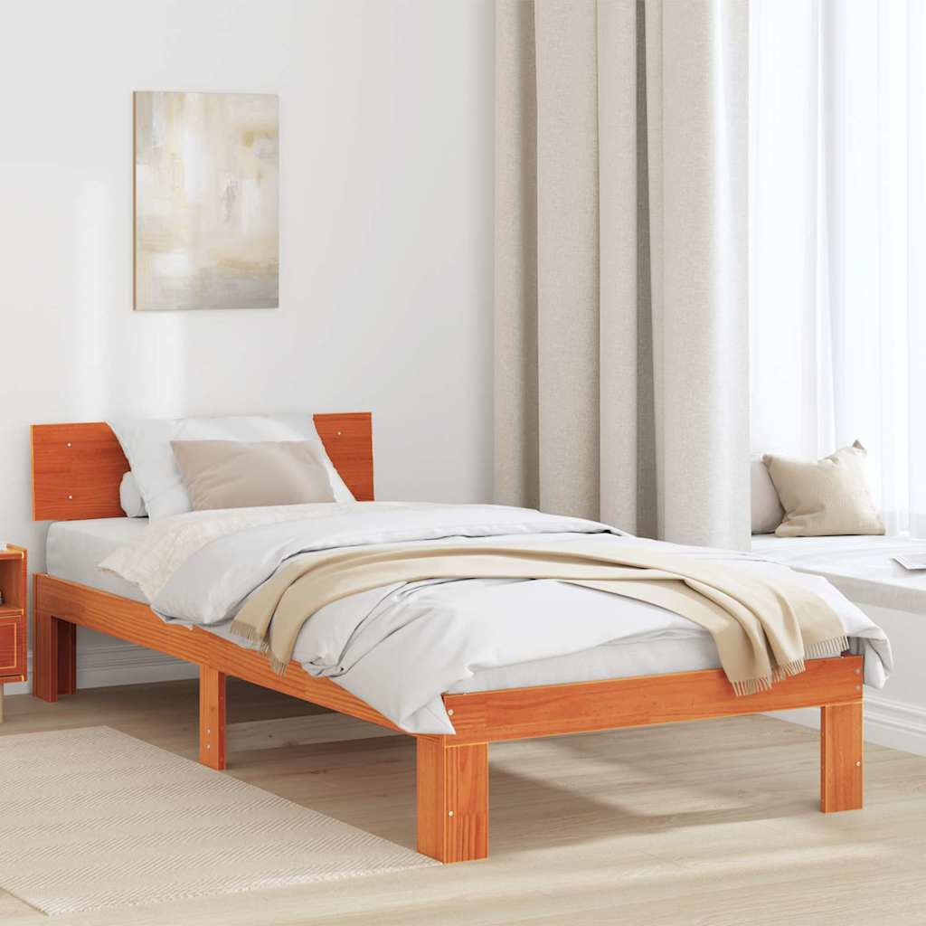 Cadre de lit avec tête de lit Brun cire 100 x 200 cm Pin massif - XIOS