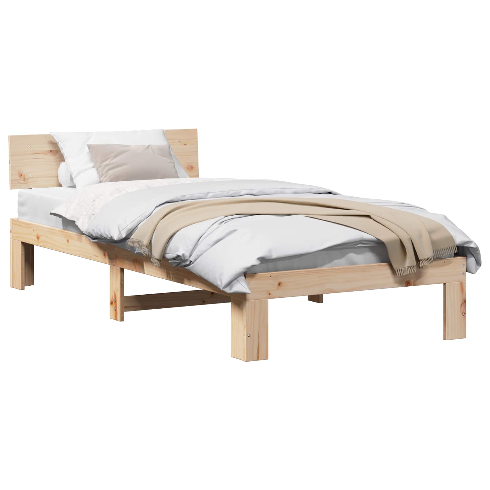 Cadre de lit avec tête de lit Naturel 90 x 190 cm Pin massif - XIOS