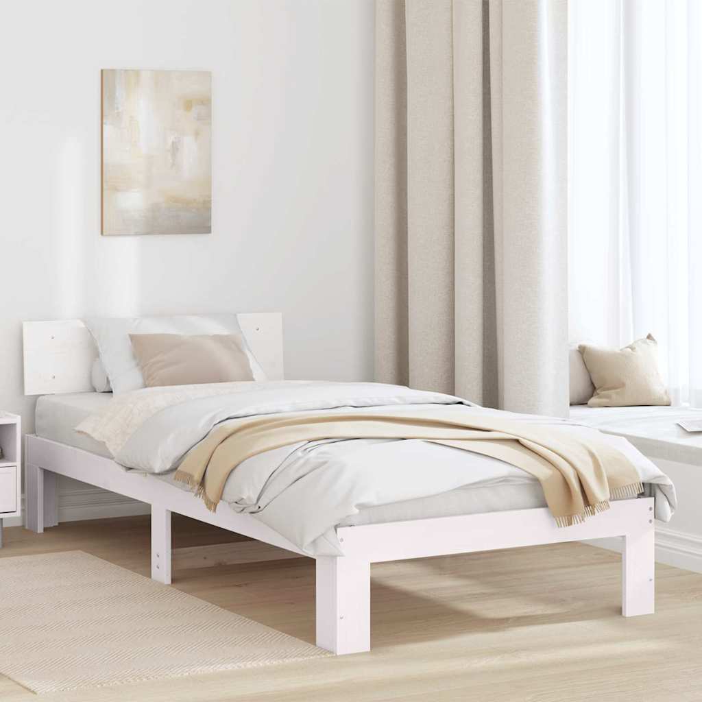 Cadre de lit avec tête de lit Blanc 75 x 190 cm Pin massif - XIOS