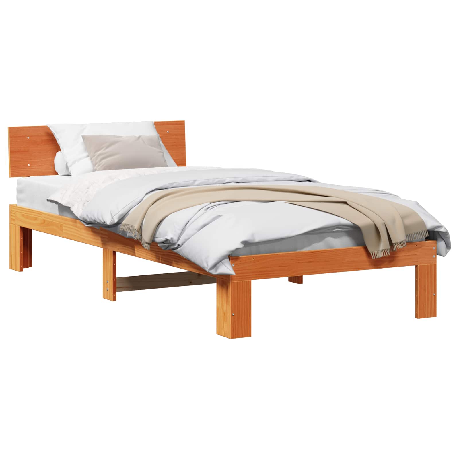 Cadre de lit avec tête de lit Brun cire 75 x 190 cm Pin massif - XIOS