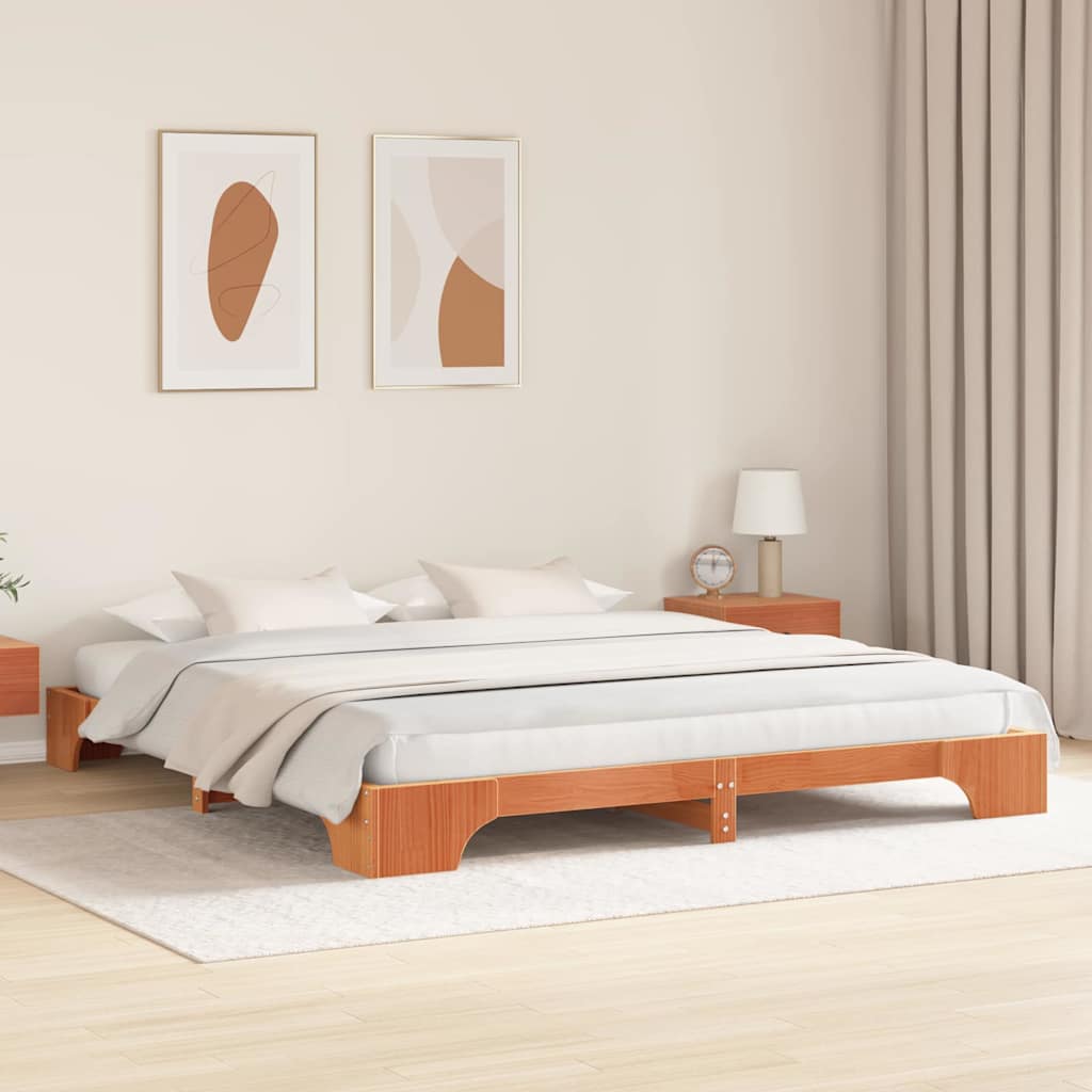 Cadre de lit Brun cire 200 x 200 cm Pin massif - XIOS