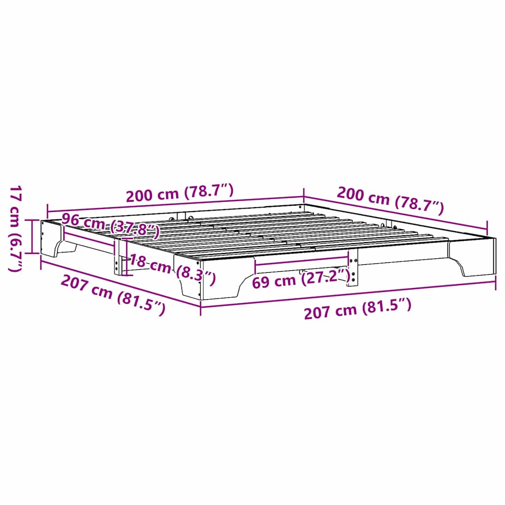 Cadre de lit Brun cire 200 x 200 cm Pin massif - XIOS
