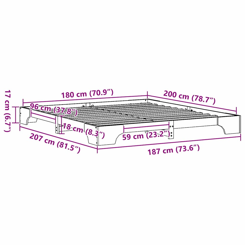 Cadre de lit Brun cire 180 x 200 cm Pin massif - XIOS