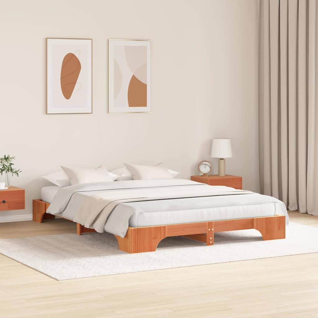 Cadre de lit Brun cire 160 x 200 cm Pin massif - XIOS