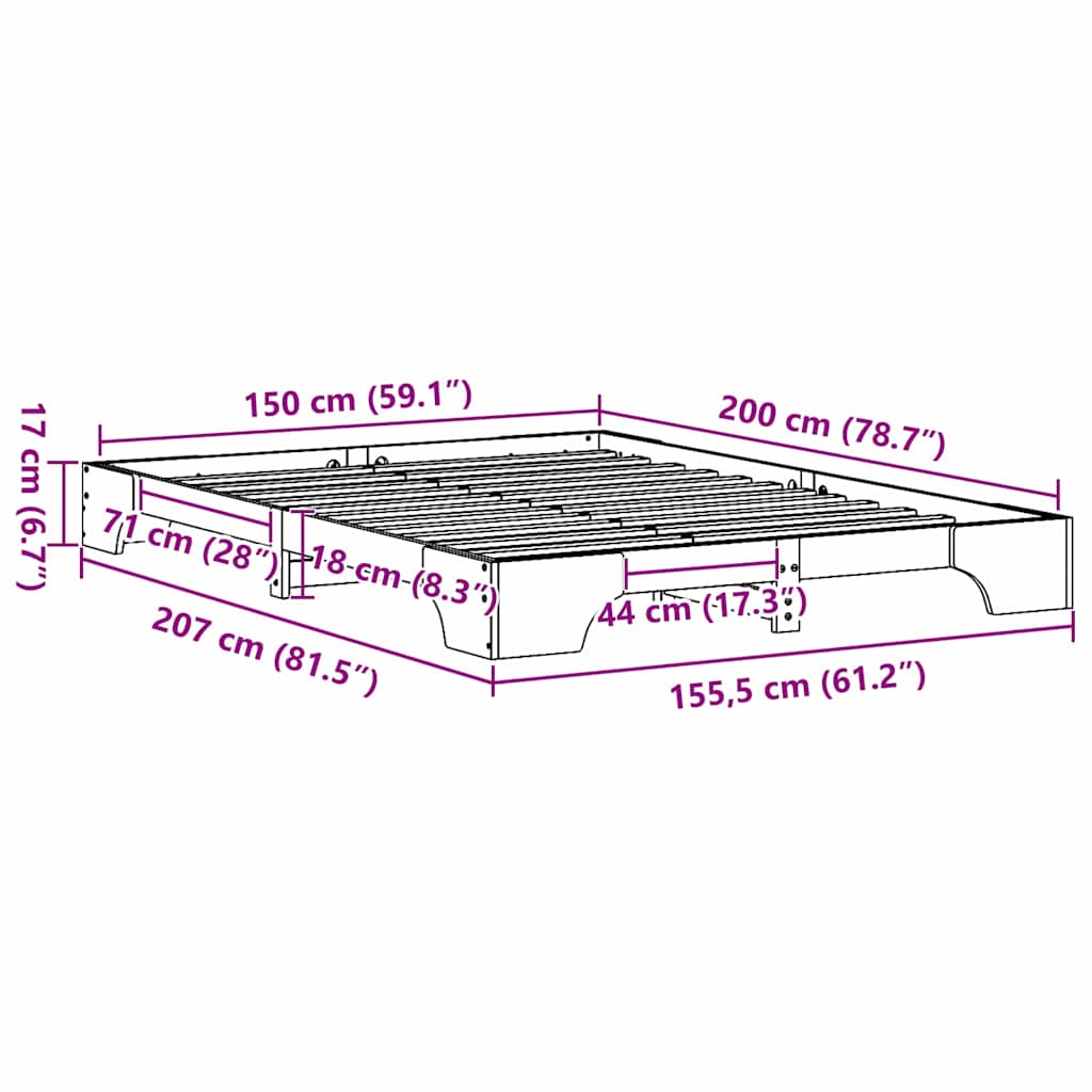 Cadre de lit Naturel 150 x 200 cm Pin massif - XIOS
