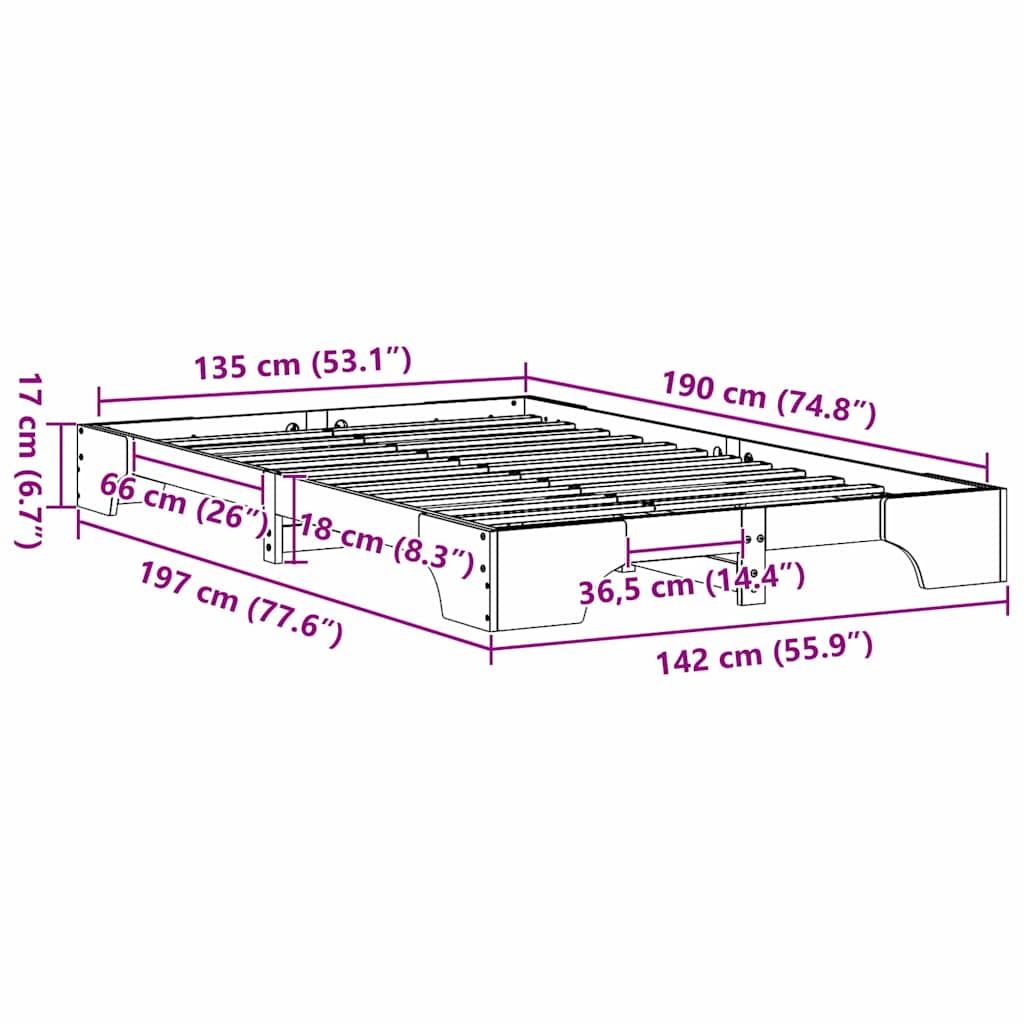 Cadre de lit Naturel 135 x 190 cm Pin massif - XIOS