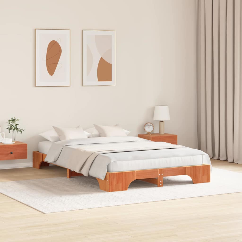 Cadre de lit Brun cire 135 x 190 cm Pin massif - XIOS