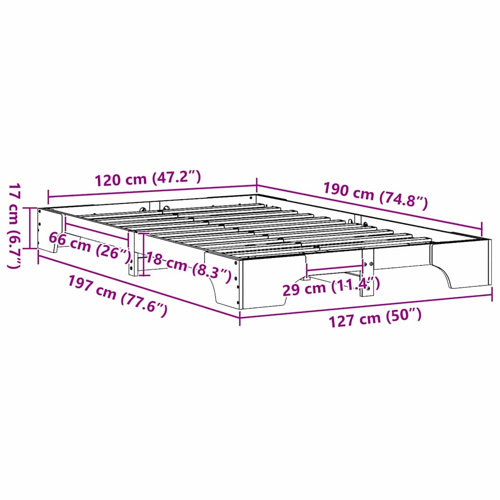 Cadre de lit Naturel 120 x 190 cm Pin massif - XIOS