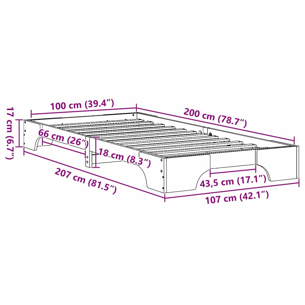 Cadre de lit Brun cire 100 x 200 cm Pin massif - XIOS