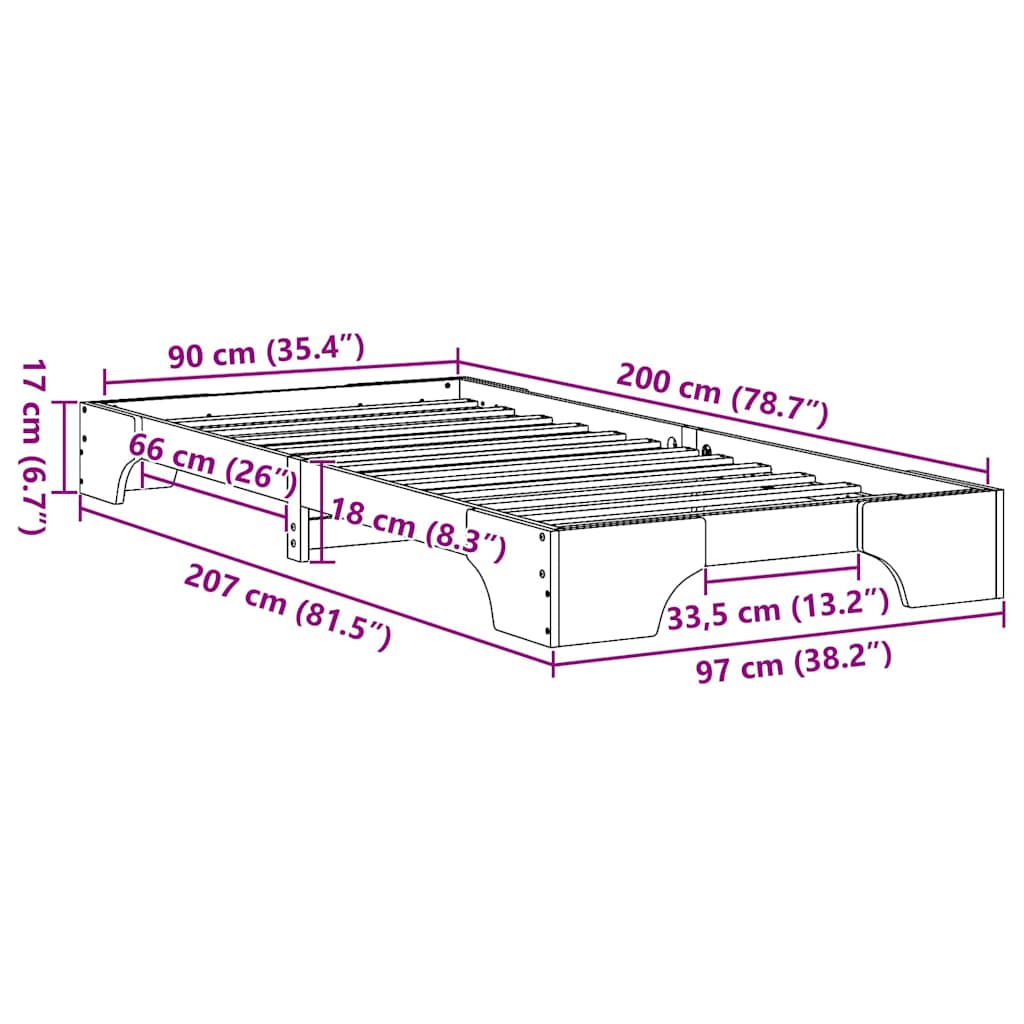 Cadre de lit Pin massif 90 x 200 cm Bois massif en pin - XIOS