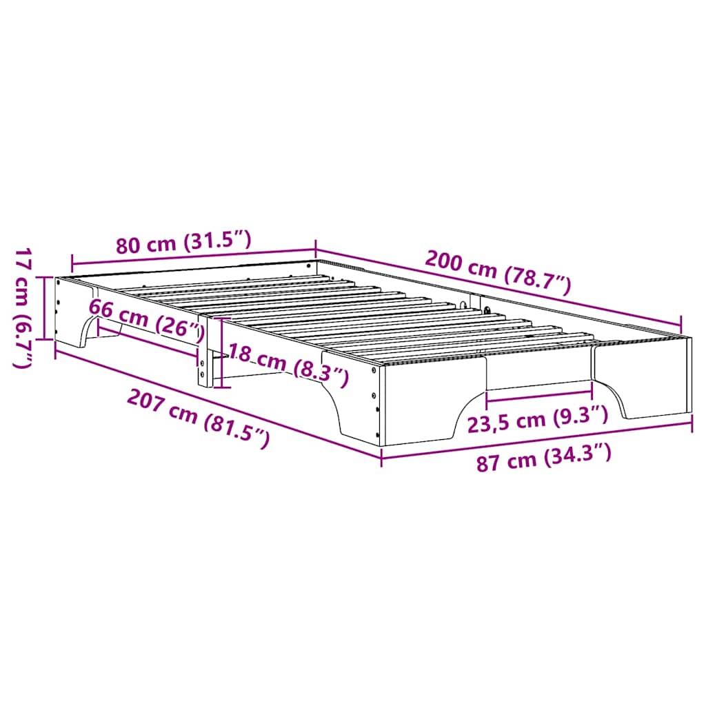 Cadre de lit Brun cire 80 x 200 cm Pin massif - XIOS