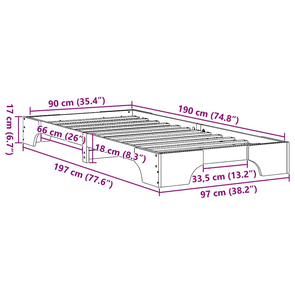 Cadre de lit Blanc 90 x 190 cm Bois massif en pin - XIOS