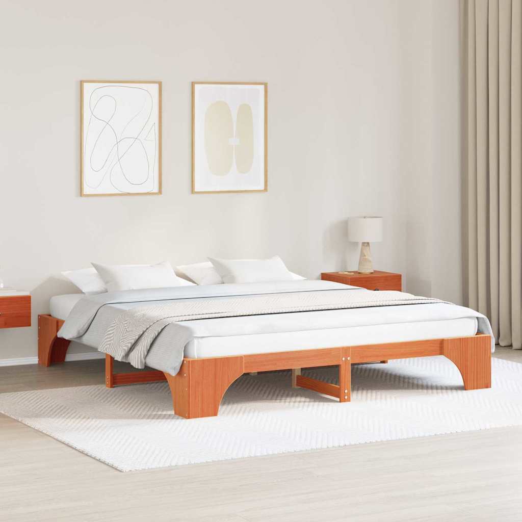 Cadre de lit Brun cire 200 x 200 cm Pin massif - XIOS