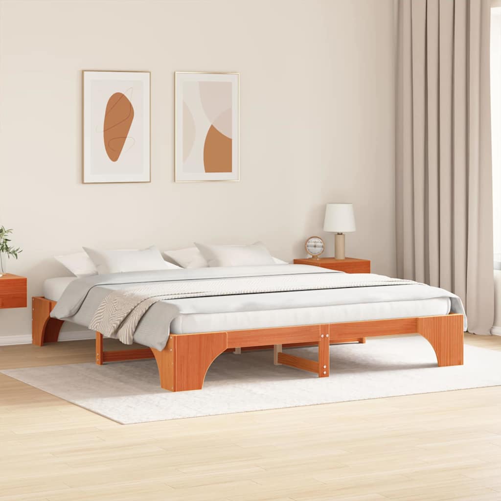 Cadre de lit Brun cire 200 x 200 cm Pin massif - XIOS