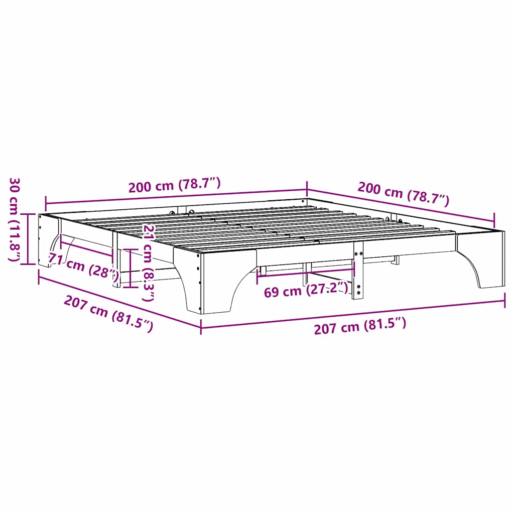 Cadre de lit Brun cire 200 x 200 cm Pin massif - XIOS