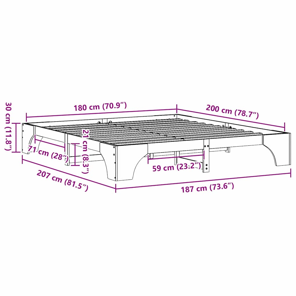 Cadre de lit Brun cire 180 x 200 cm Pin massif - XIOS