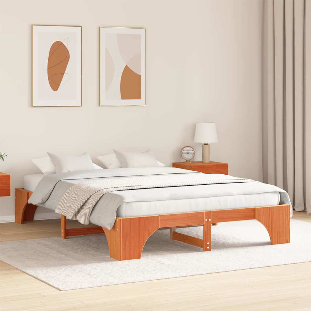 Cadre de lit Brun cire 160 x 200 cm Pin massif - XIOS