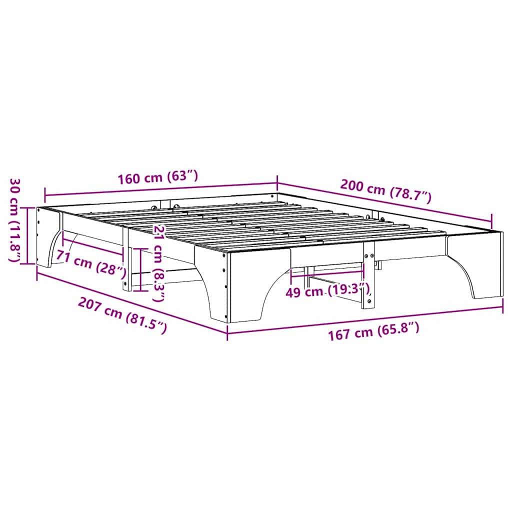 Cadre de lit Marron cire 160 x 200 cm Bois massif en pin - XIOS