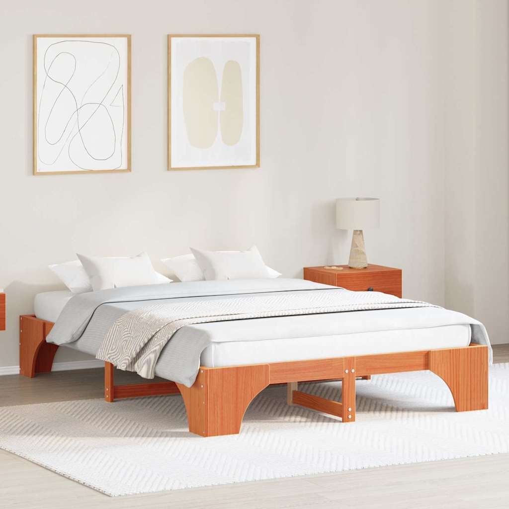 Cadre de lit Brun cire 140 x 200 cm Pin massif - XIOS