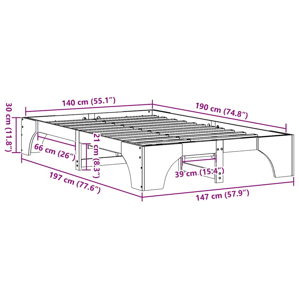 Cadre de lit Pin massif 140 x 190 cm Bois massif en pin - XIOS
