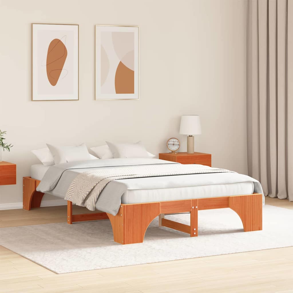 Cadre de lit Brun cire 140 x 190 cm Pin massif - XIOS