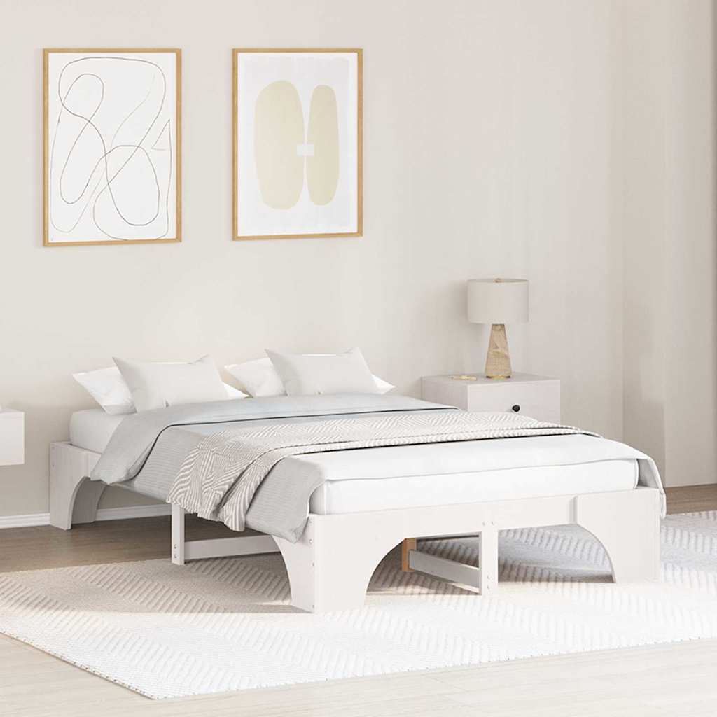 Cadre de lit Blanc 135 x 190 cm Bois massif en pin - XIOS