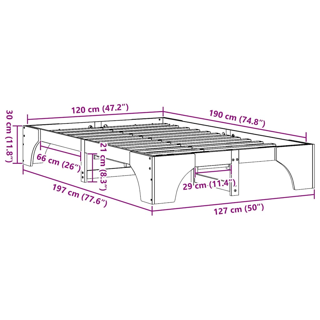Cadre de lit Marron cire 120 x 190 cm Bois massif en pin - XIOS
