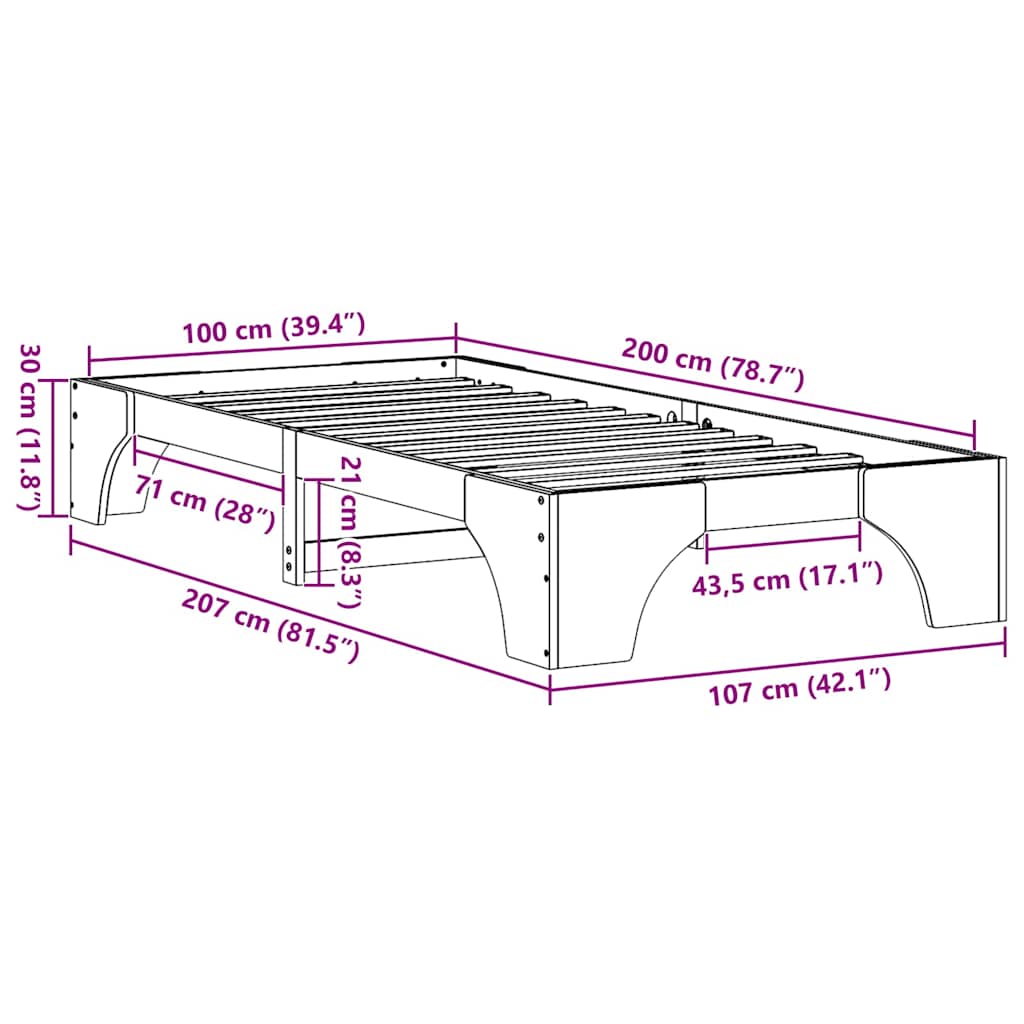 Cadre de lit Brun cire 100 x 200 cm Pin massif - XIOS