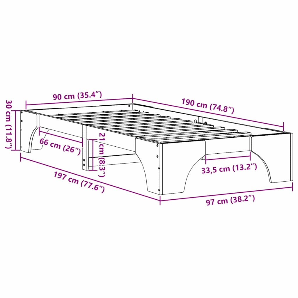 Cadre de lit Brun cire 90 x 190 cm Pin massif - XIOS
