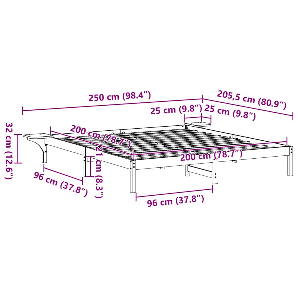 Cadre de lit Brun cire 200 x 200 cm Pin massif - XIOS