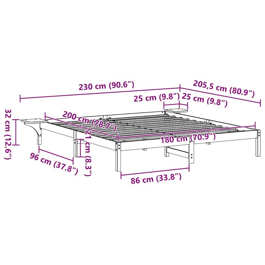 Cadre de lit Marron cire 180 x 200 cm Marron cire - XIOS