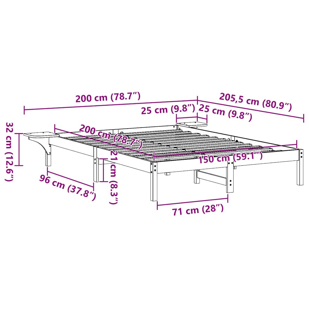 Cadre de lit Brun cire 150 x 200 cm Pin massif - XIOS