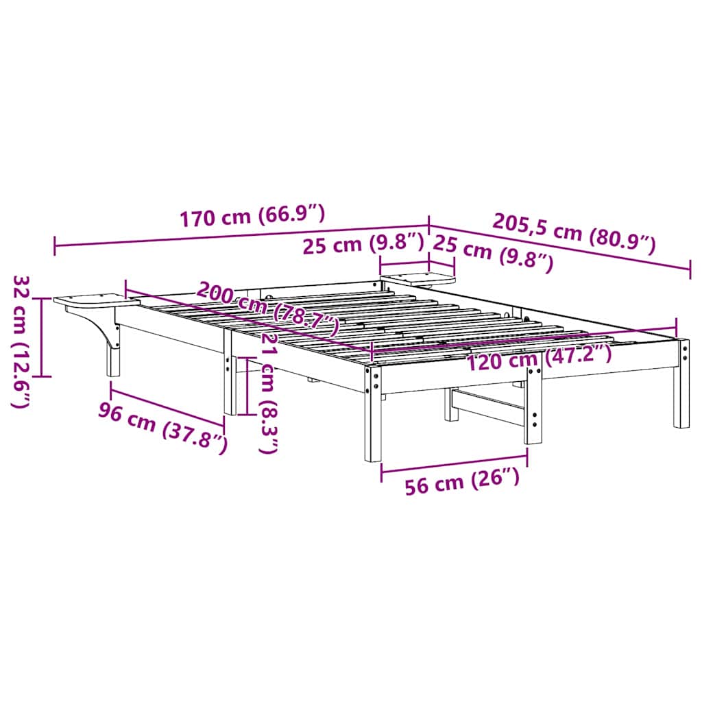 Cadre de lit Naturel 120 x 200 cm Pin massif - XIOS