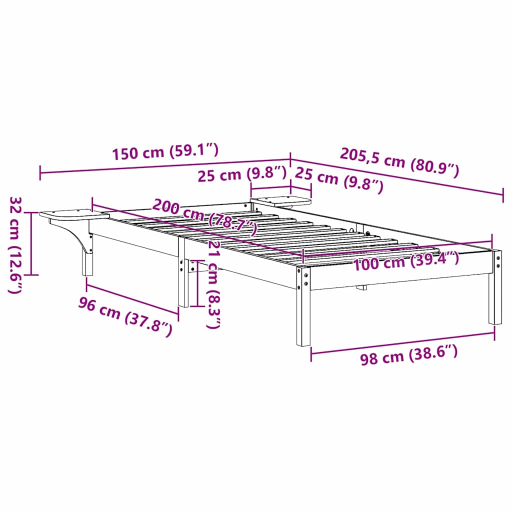 Cadre de lit Naturel 100 x 200 cm Pin massif - XIOS