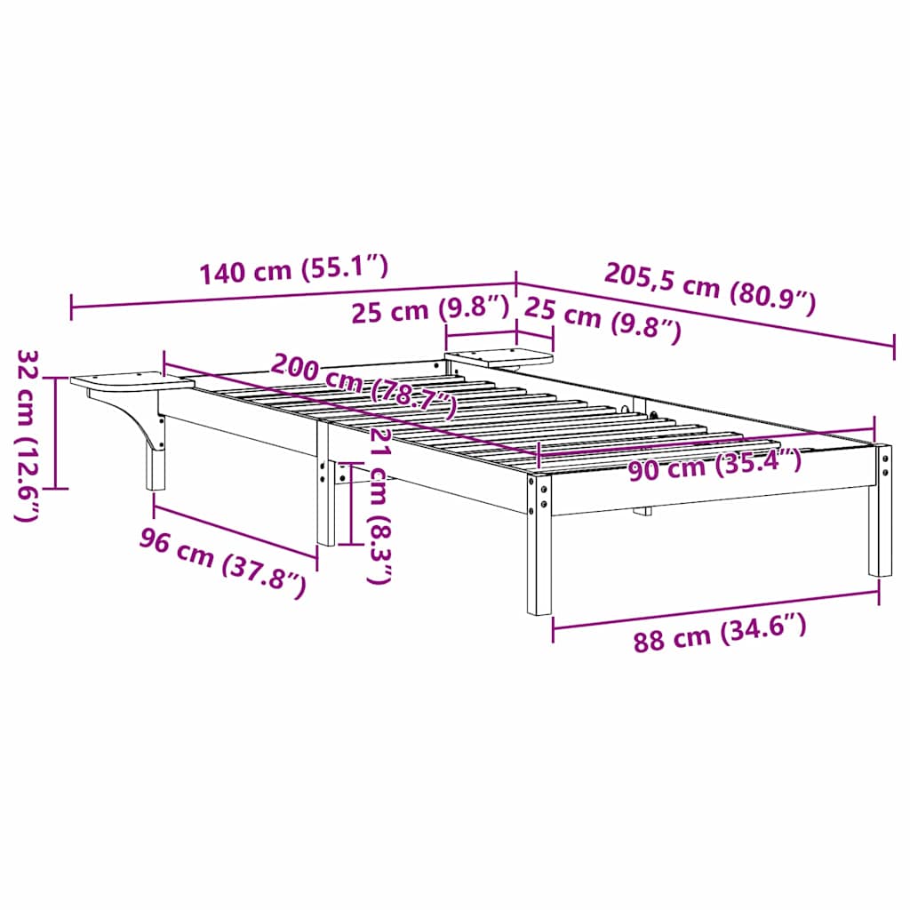 Cadre de lit Naturel 90 x 200 cm Pin massif - XIOS
