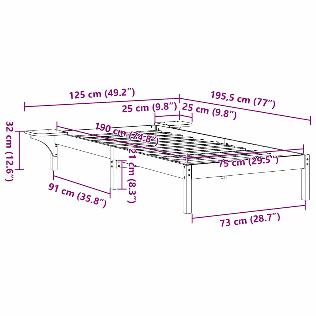 Cadre de lit Blanc 75 x 190 cm Pin massif - XIOS