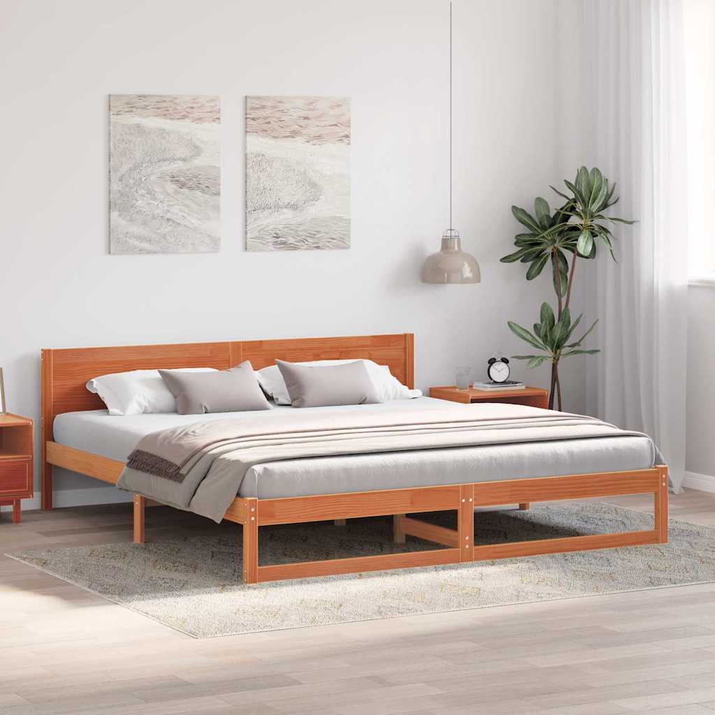 Cadre de lit avec tête de lit Brun cire 200 x 200 cm Pin massif - XIOS