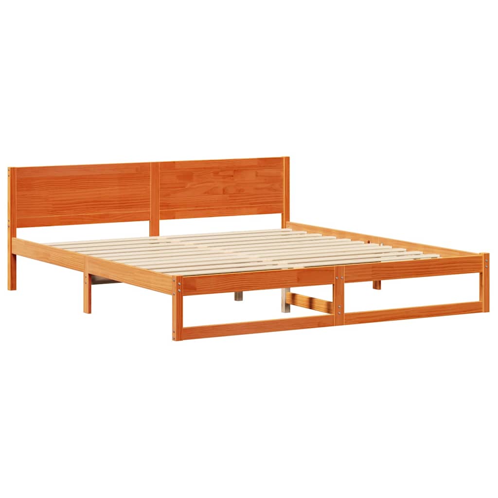 Cadre de lit avec tête de lit Brun cire 200 x 200 cm Pin massif - XIOS