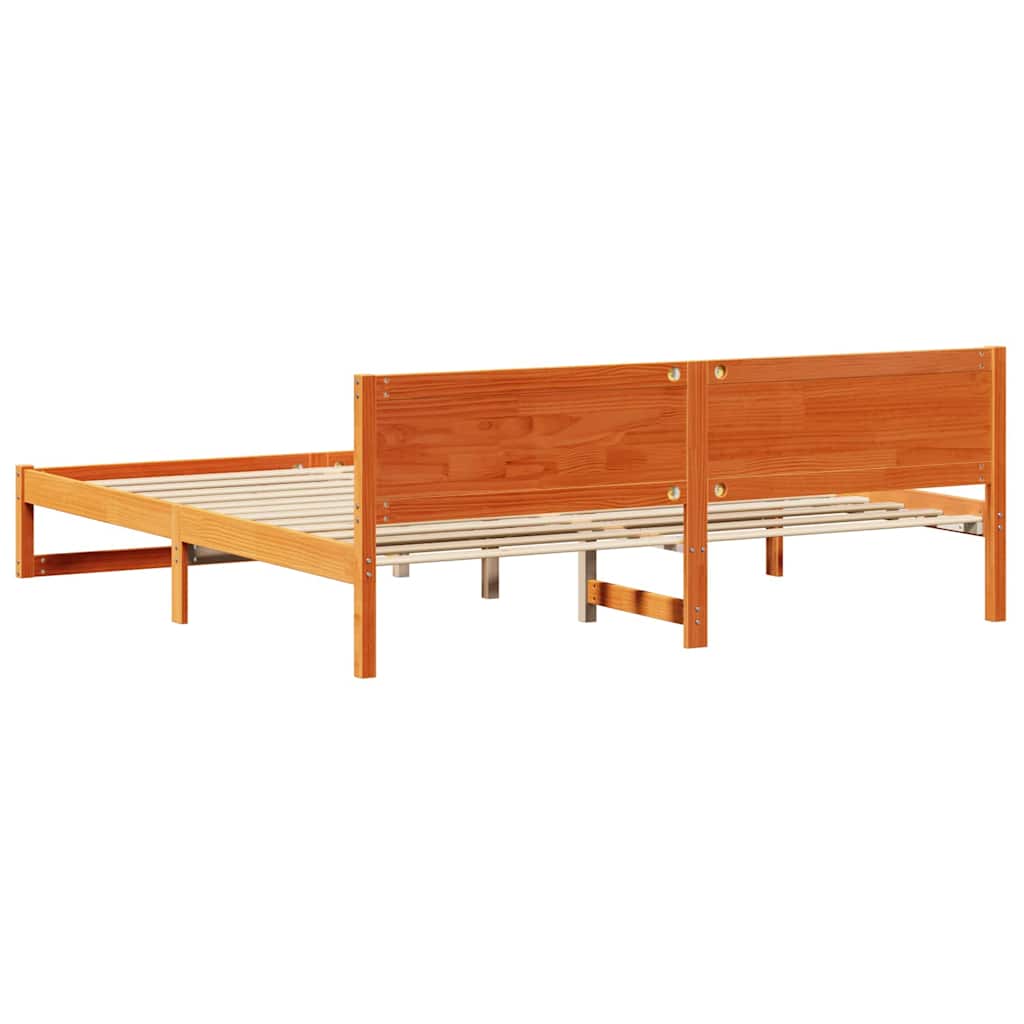 Cadre de lit avec tête de lit Brun cire 200 x 200 cm Pin massif - XIOS