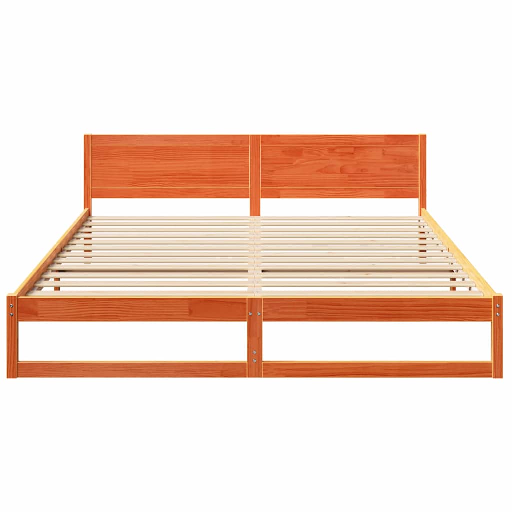 Cadre de lit avec tête de lit Brun cire 200 x 200 cm Pin massif - XIOS