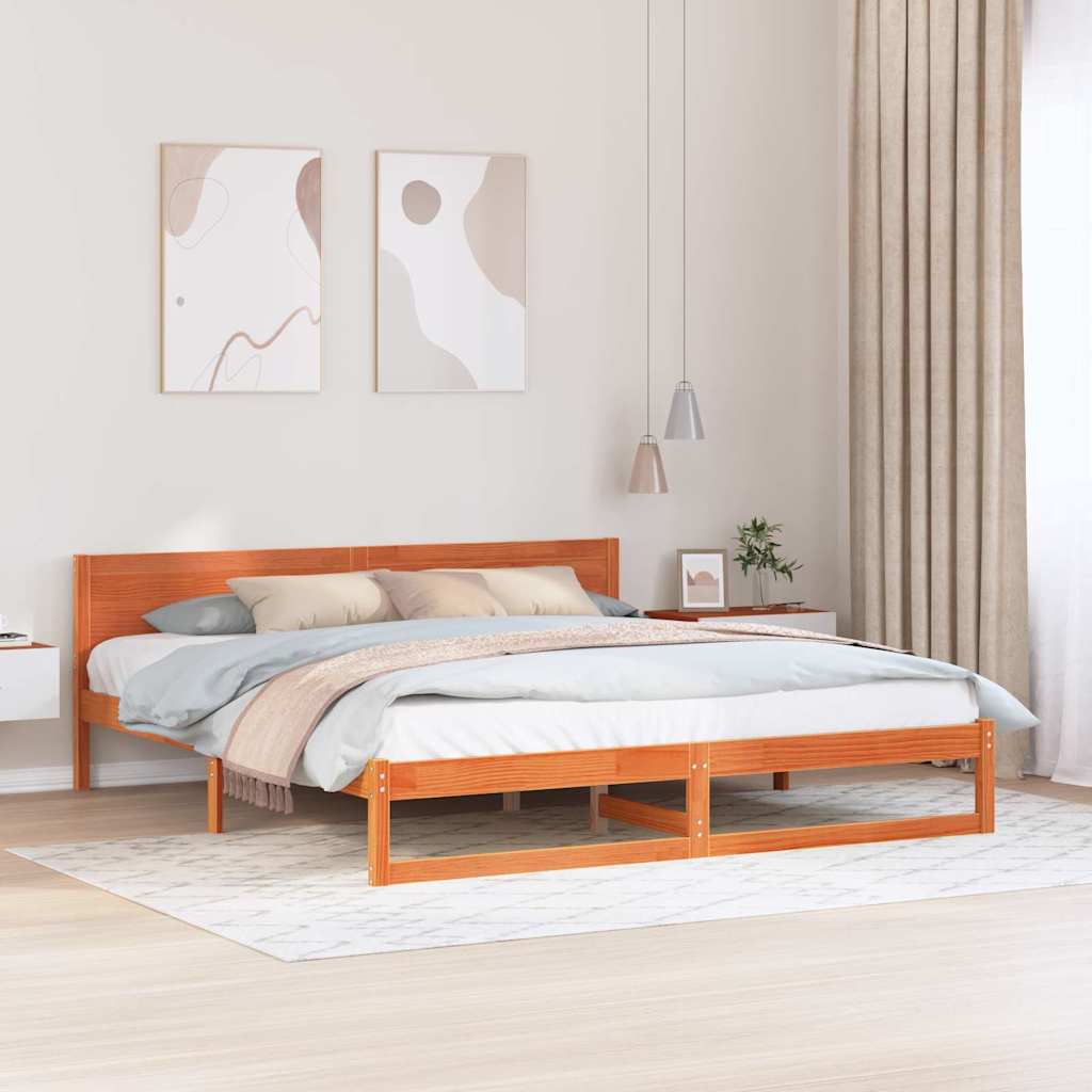 Cadre de lit avec tête de lit Brun cire 180 x 200 cm Pin massif - XIOS