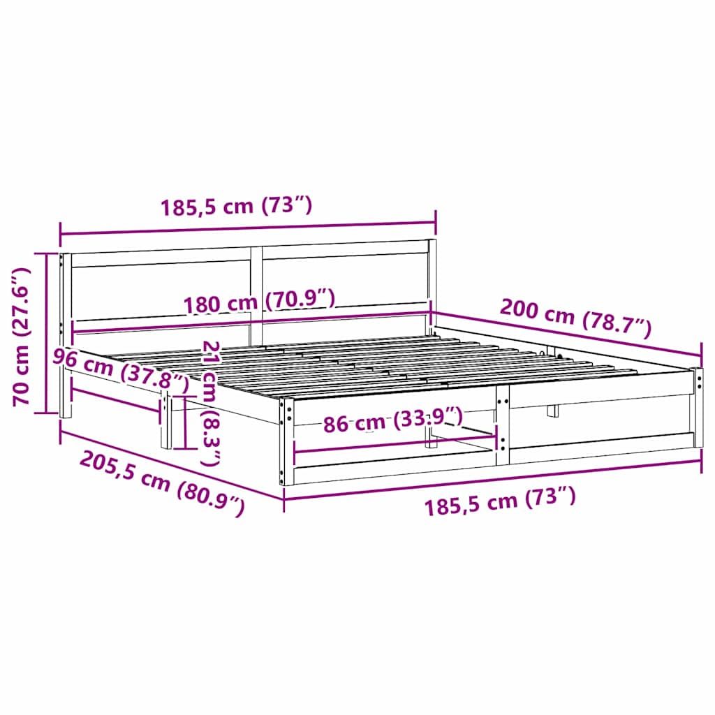 Cadre de lit avec tête de lit Brun cire 180 x 200 cm Pin massif - XIOS
