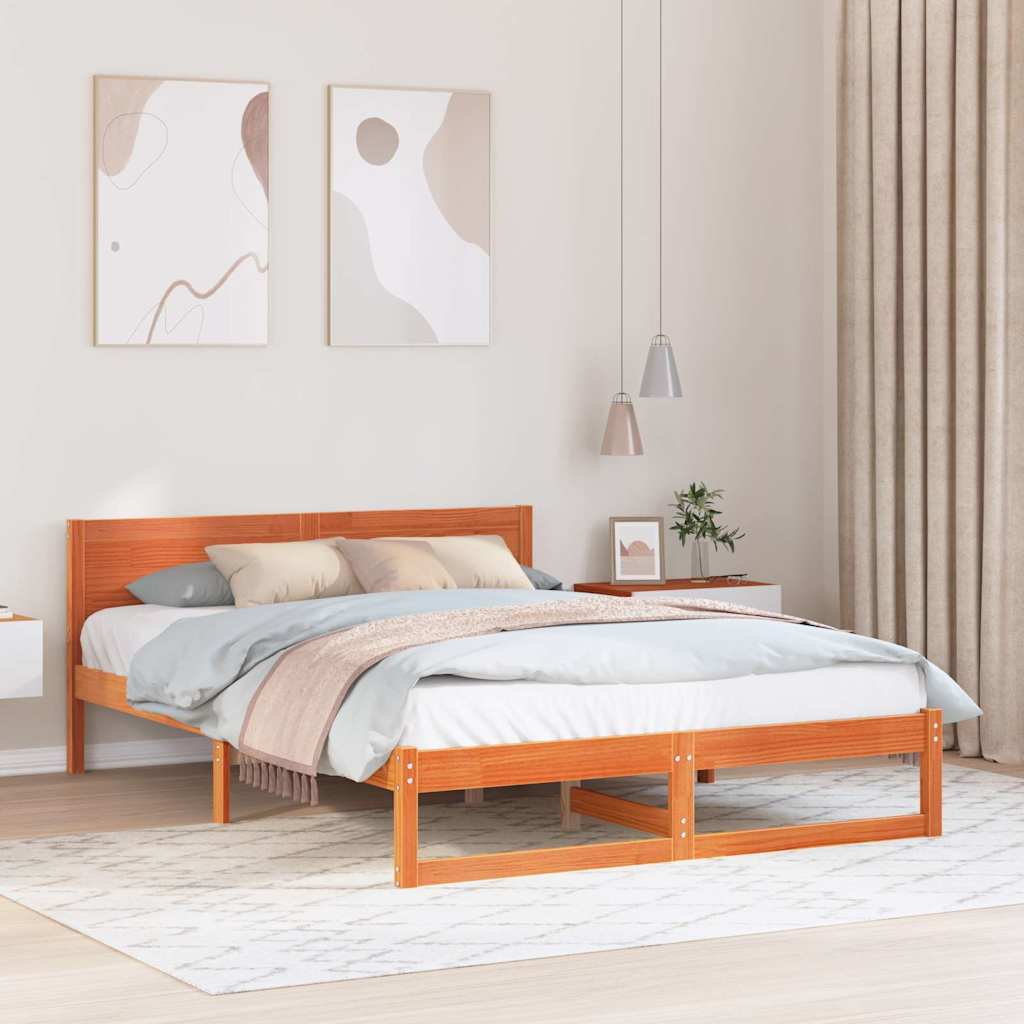 Cadre de lit avec tête de lit Brun cire 160 x 200 cm Pin massif - XIOS