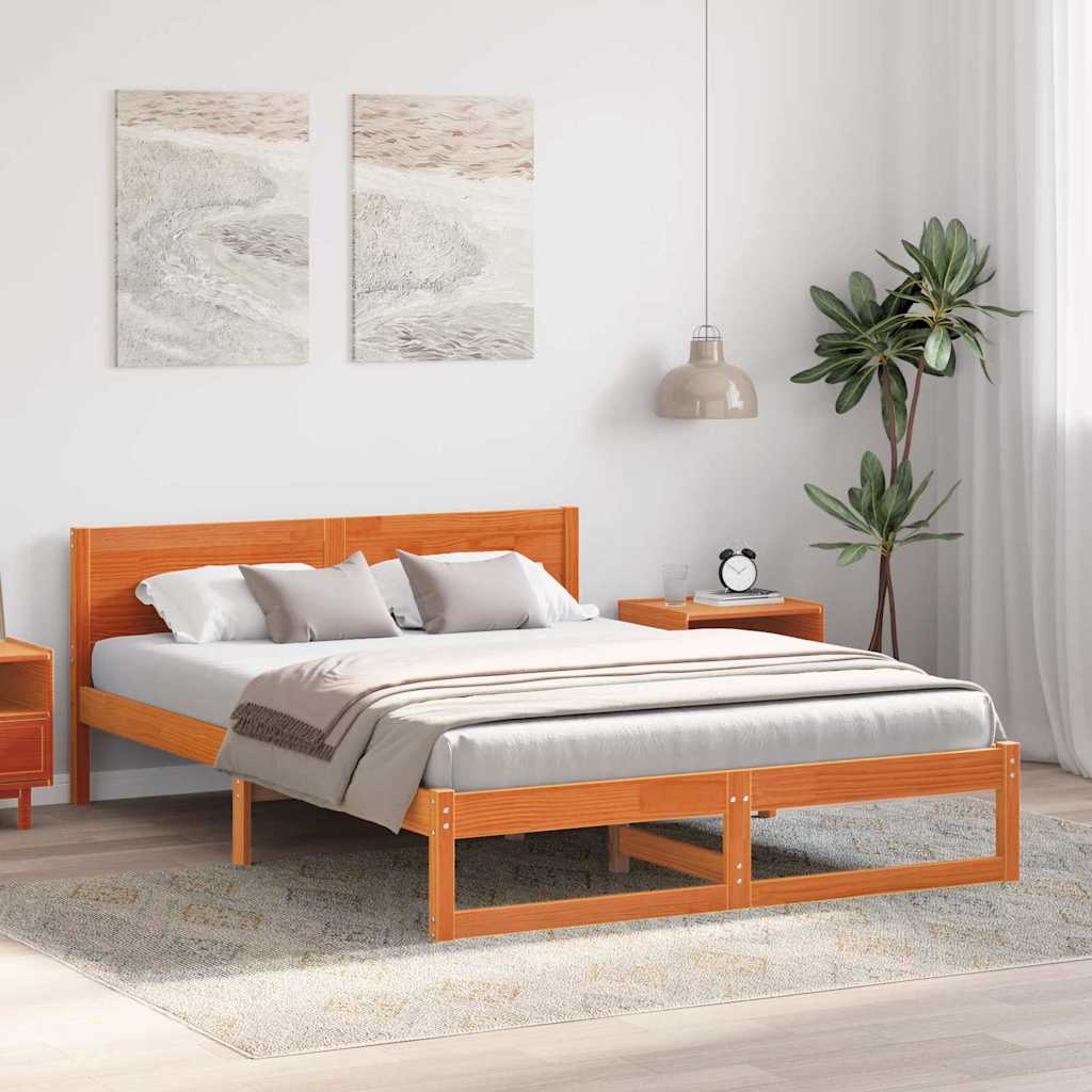 Cadre de lit avec tête de lit Brun cire 160 x 200 cm Pin massif - XIOS