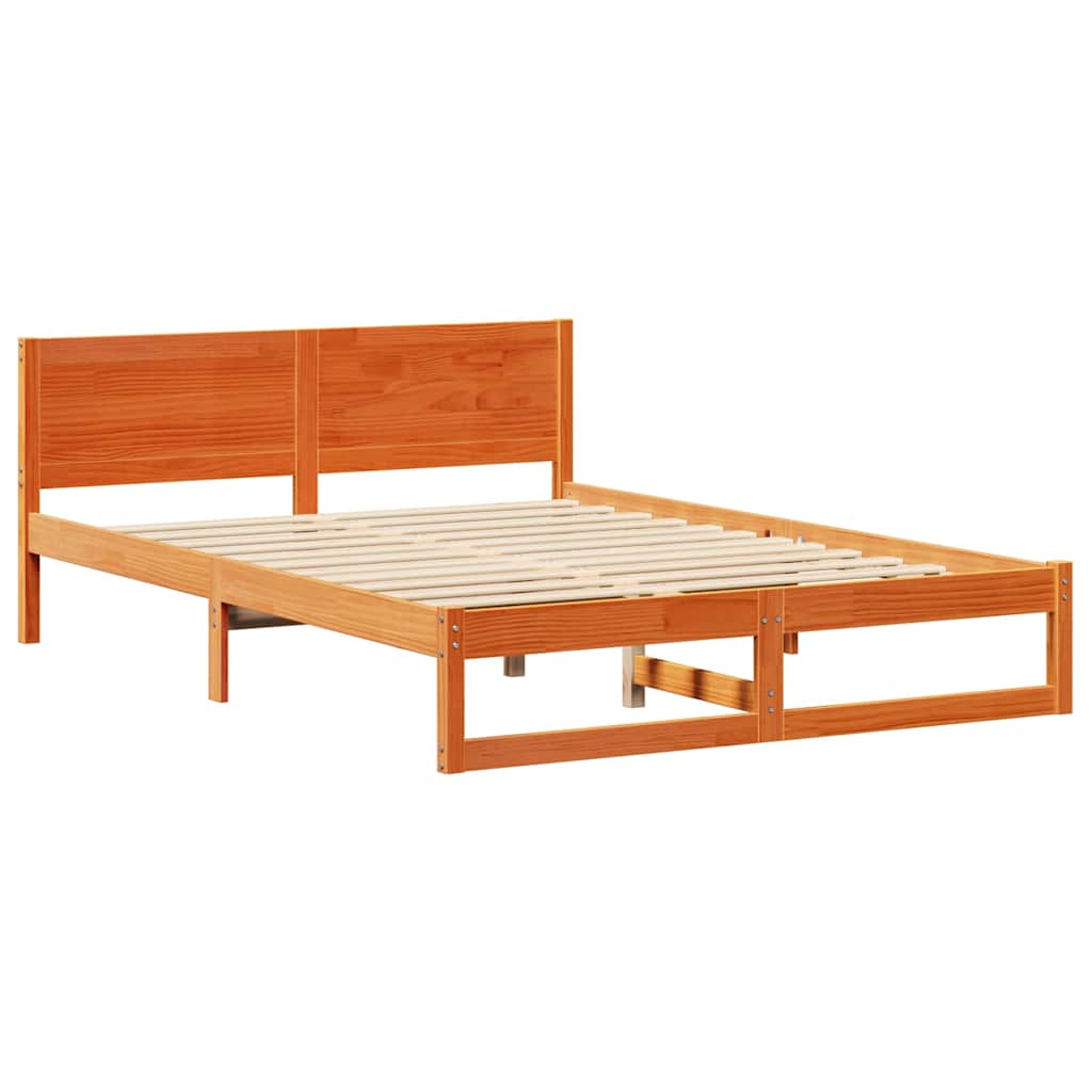 Cadre de lit avec tête de lit Brun cire 160 x 200 cm Pin massif - XIOS