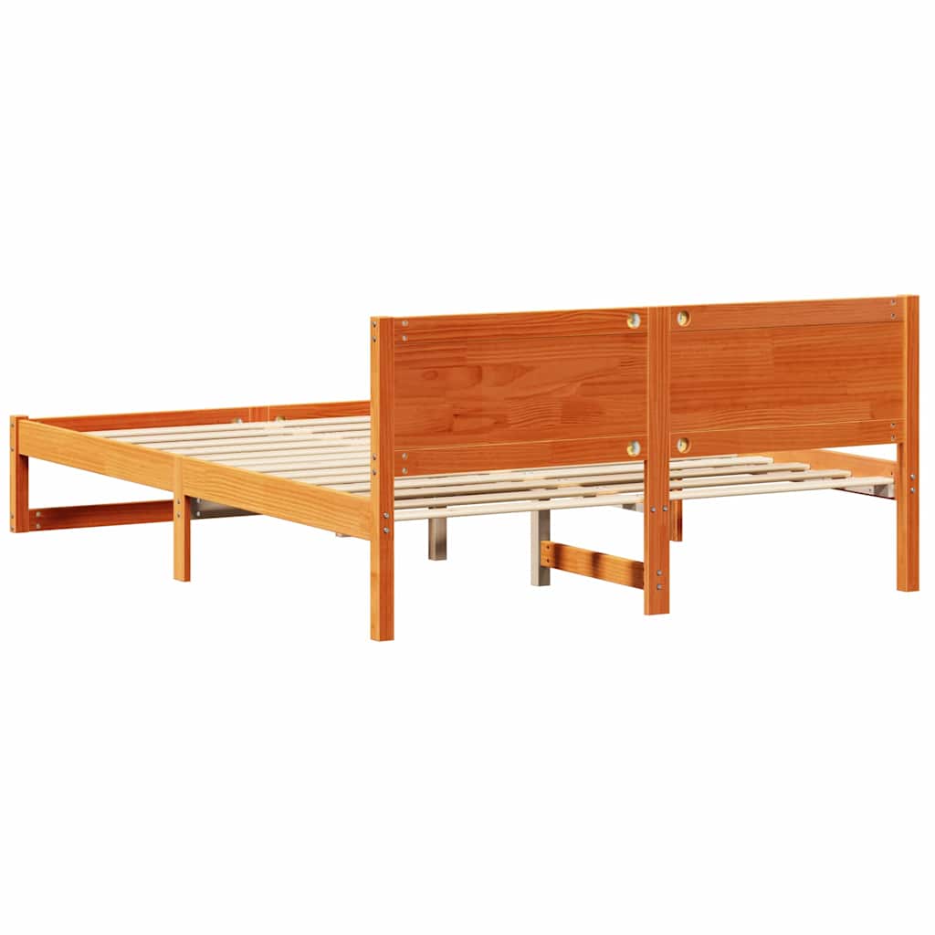 Cadre de lit avec tête de lit Brun cire 160 x 200 cm Pin massif - XIOS